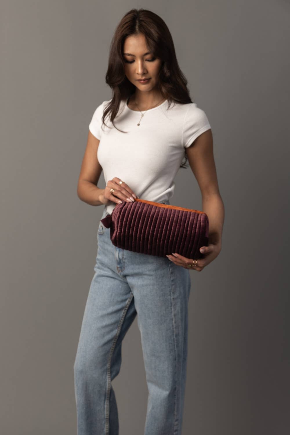 Purple & Orange Velvet Ribbed Travel Pouch