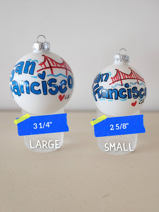 Kirsten in Color - Ma Girls hand painted glass ornament: Coordinating Bow / Clear box / Small