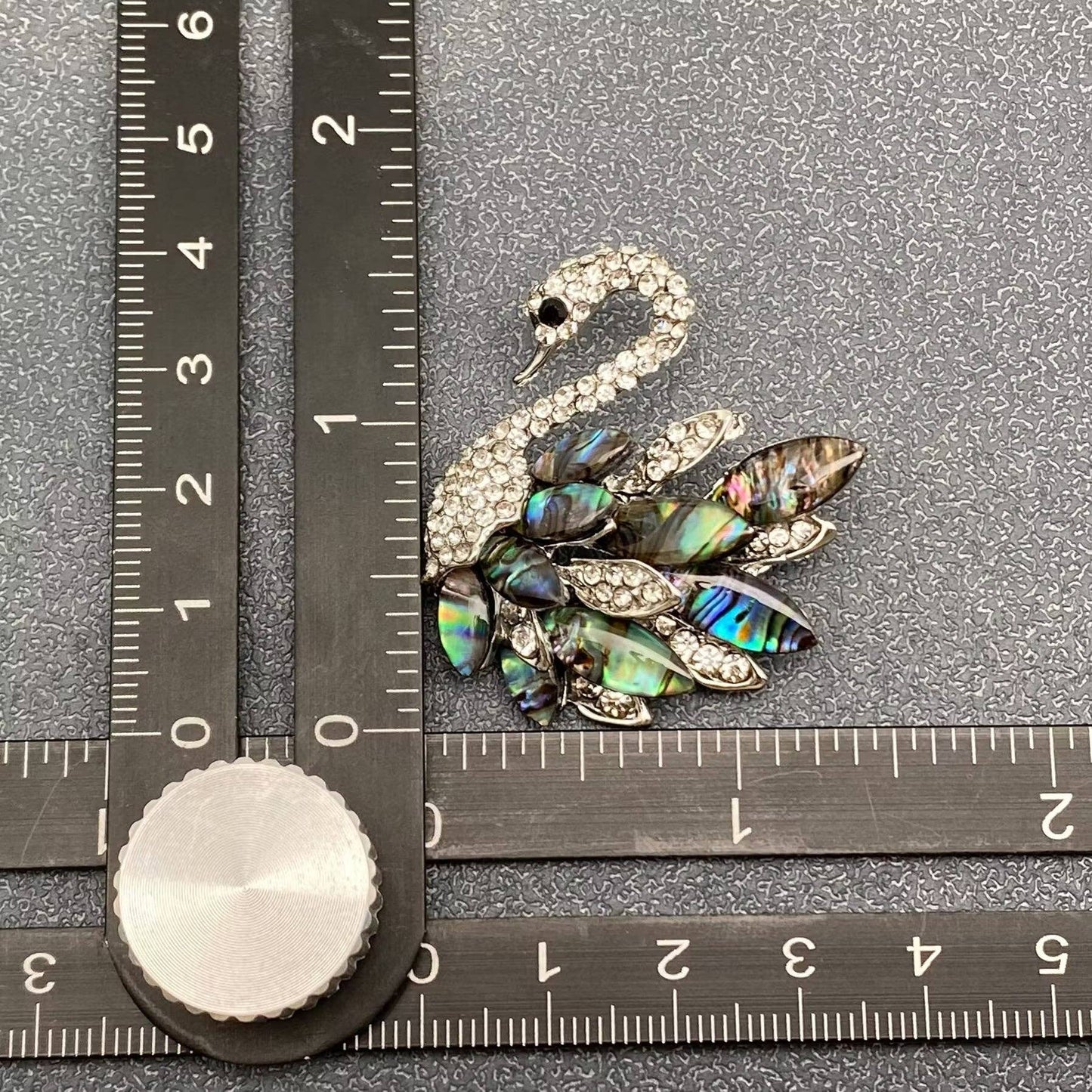 Abalone Shell & Rhinestone Swan Silver Tone Brooch