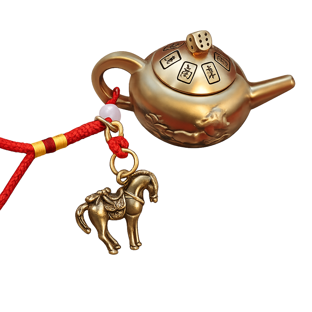 Mahjong Brass Teapot with Different Charms