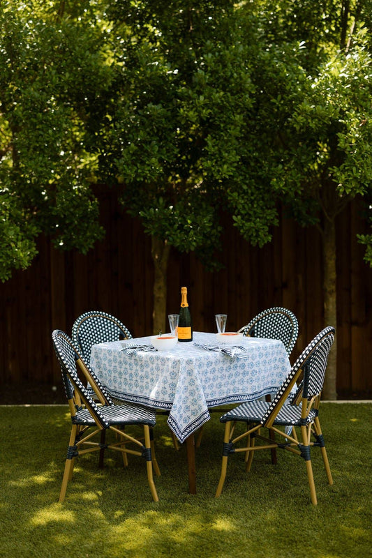Table Throw - Lotus, Navy & Uniform Blue with Navy Vine Border