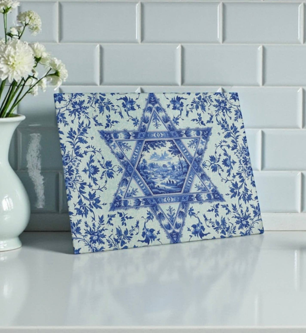 Star Of David Chinoiserie Glass Cutting Board