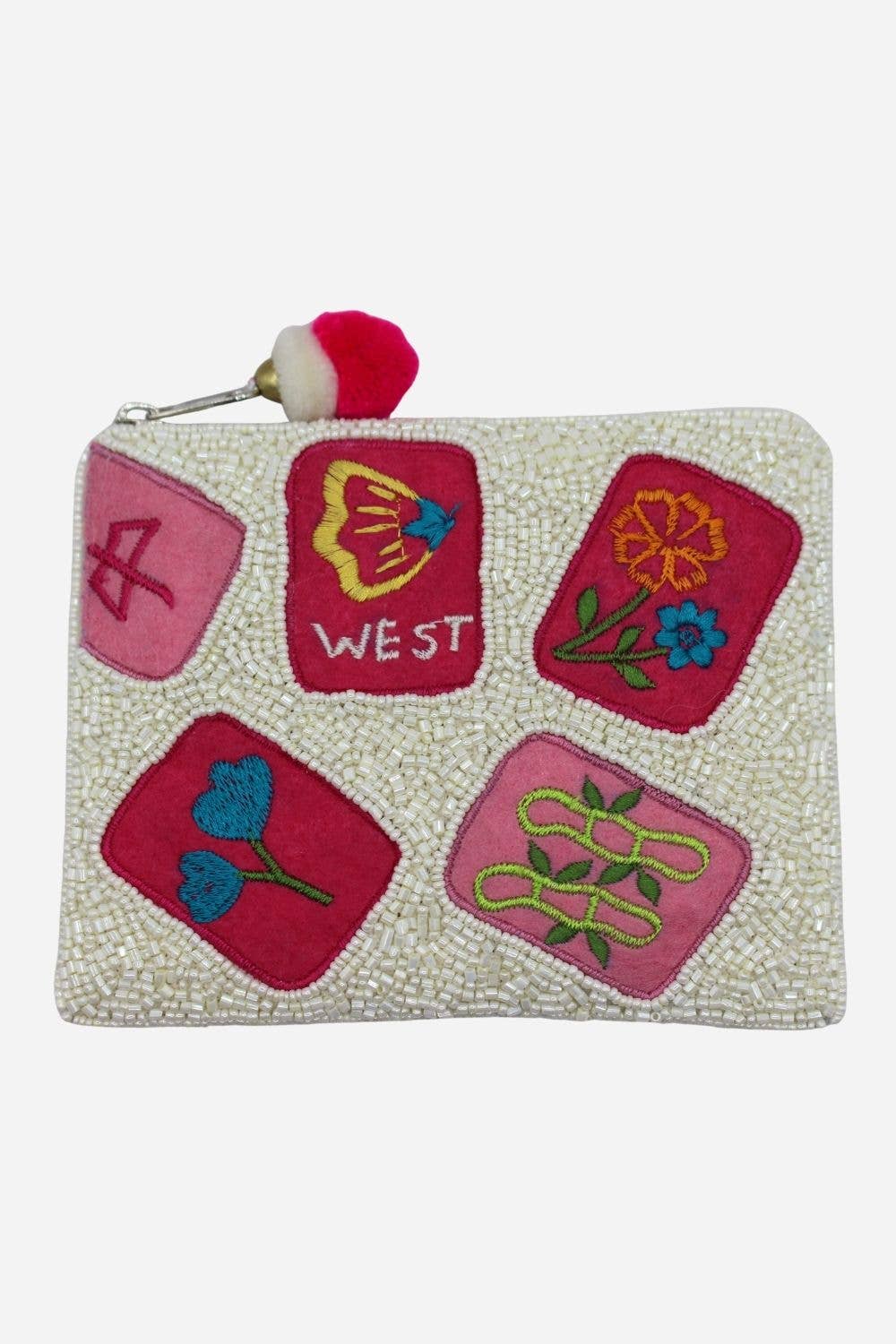 Pizzazz, Inc. - Puffy Mahjong Pieces Embroidered and Beaded Coin Pouch
