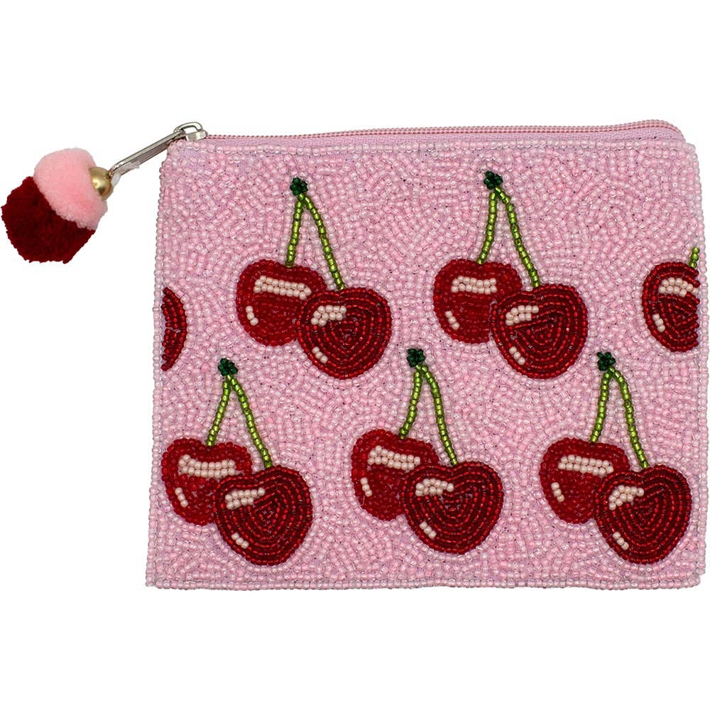 Ole - Pink Cherries Beaded Mahjong Coin Pouch