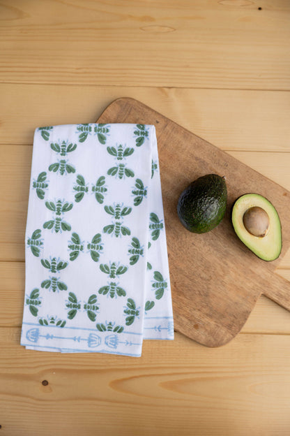 Honeybees - Sage - Tea Towel