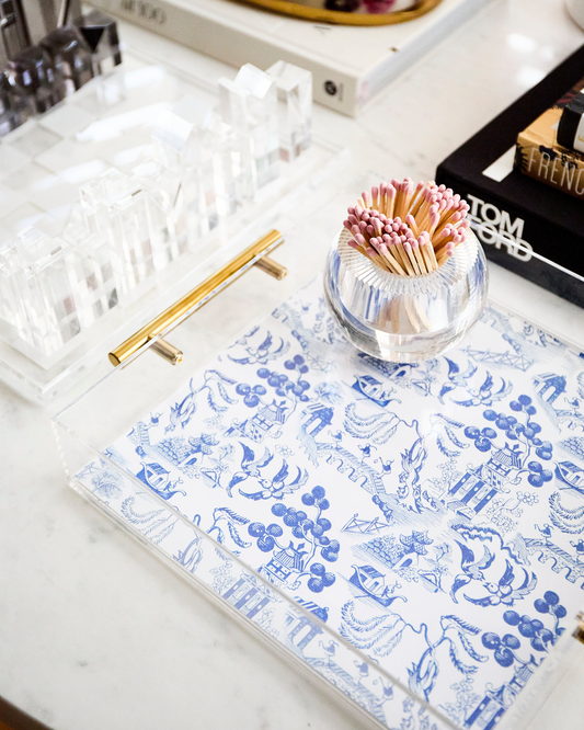 Tart By Taylor - Chinoiserie Print Acrylic Tray With Gold Handles