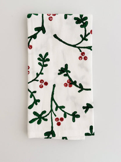 Organic Napkins (set of 4) - Winterberry, Evergreen & Red