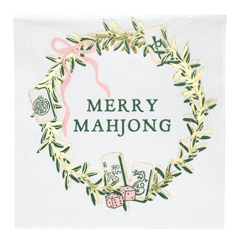 Santa Barbara Design Studio by Creative Brands - Ceramic Napkin Tray + Napkins - Merry Mahjong: 16 oz, 4.5" H