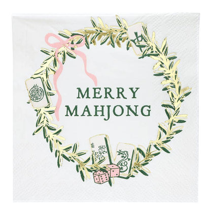 Santa Barbara Design Studio by Creative Brands - Ceramic Napkin Tray + Napkins - Merry Mahjong: 16 oz, 4.5" H