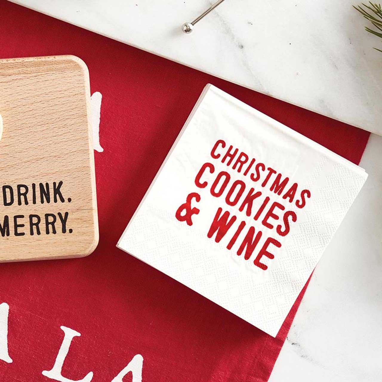 Angle - Face to Face Cocktail Napkin - Cookies and Wine: Discard After Use / Paper