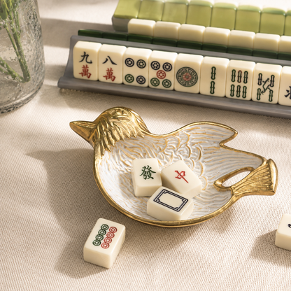 Gold White Enamel Mahjong Brid Dice Tray