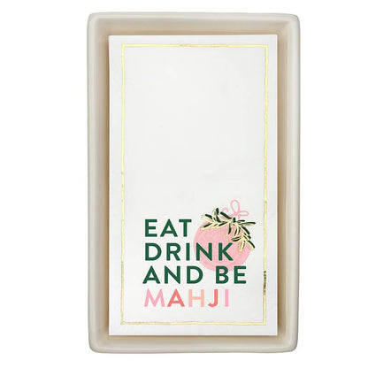 Santa Barbara Design Studio by Creative Brands - Ceramic Guest Napkin Tray + Napkins - Eat Drink and Be Mahji: 17oz, 4.5" H