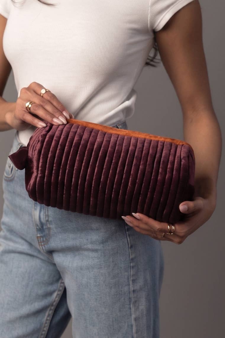 Purple & Orange Velvet Ribbed Travel Pouch