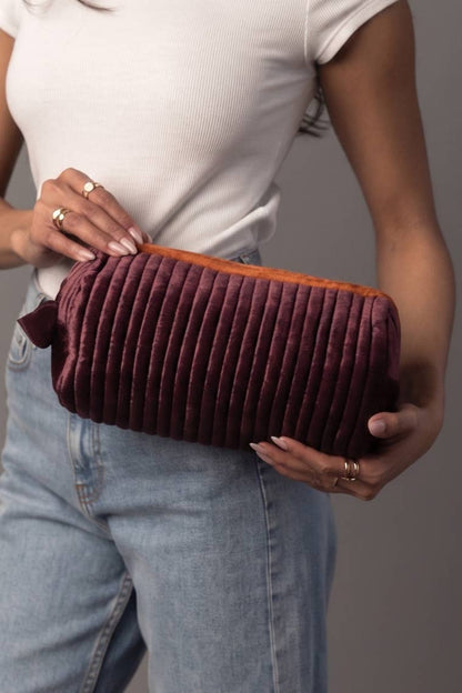 Purple & Orange Velvet Ribbed Travel Pouch