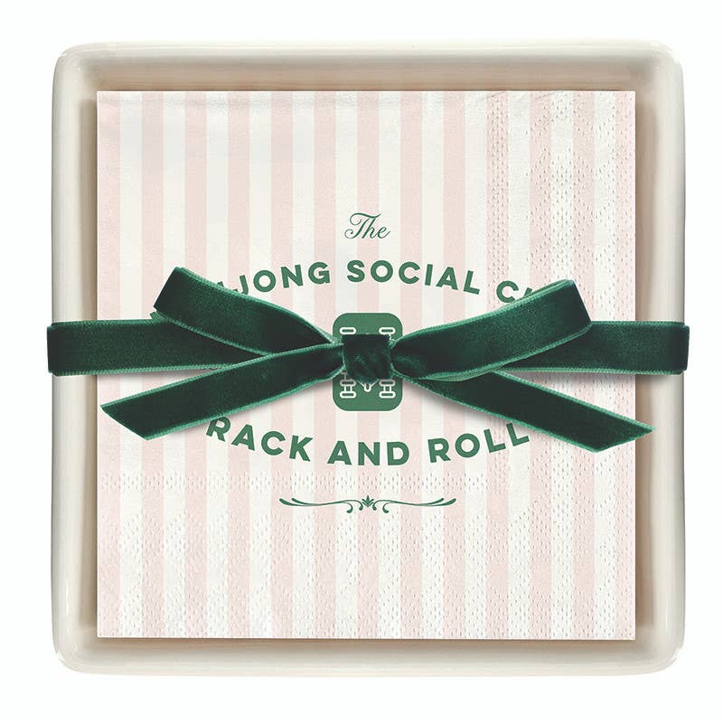 Santa Barbara Design Studio by Creative Brands - Ceramic Napkin Tray + Napkins - Mahjong Social Club: 5" L x 5" W
