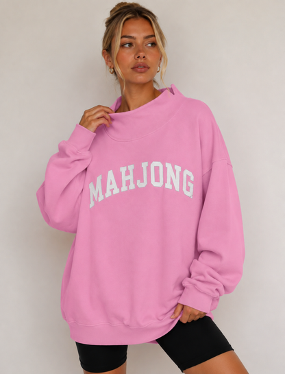 Fleurworld - Mahjong Embroidered Oversized Mock Neck Top: Gray / L