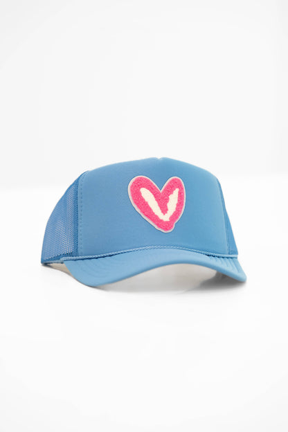 FUZZY PINK PATCH: Royal Blue House of Shan, INC - Imperfect Heart 'Patch' Trucker Hats -