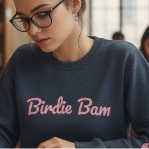 Birdie Bam Mahjong Knitted Crew Neck Sweater - Navy & Pink