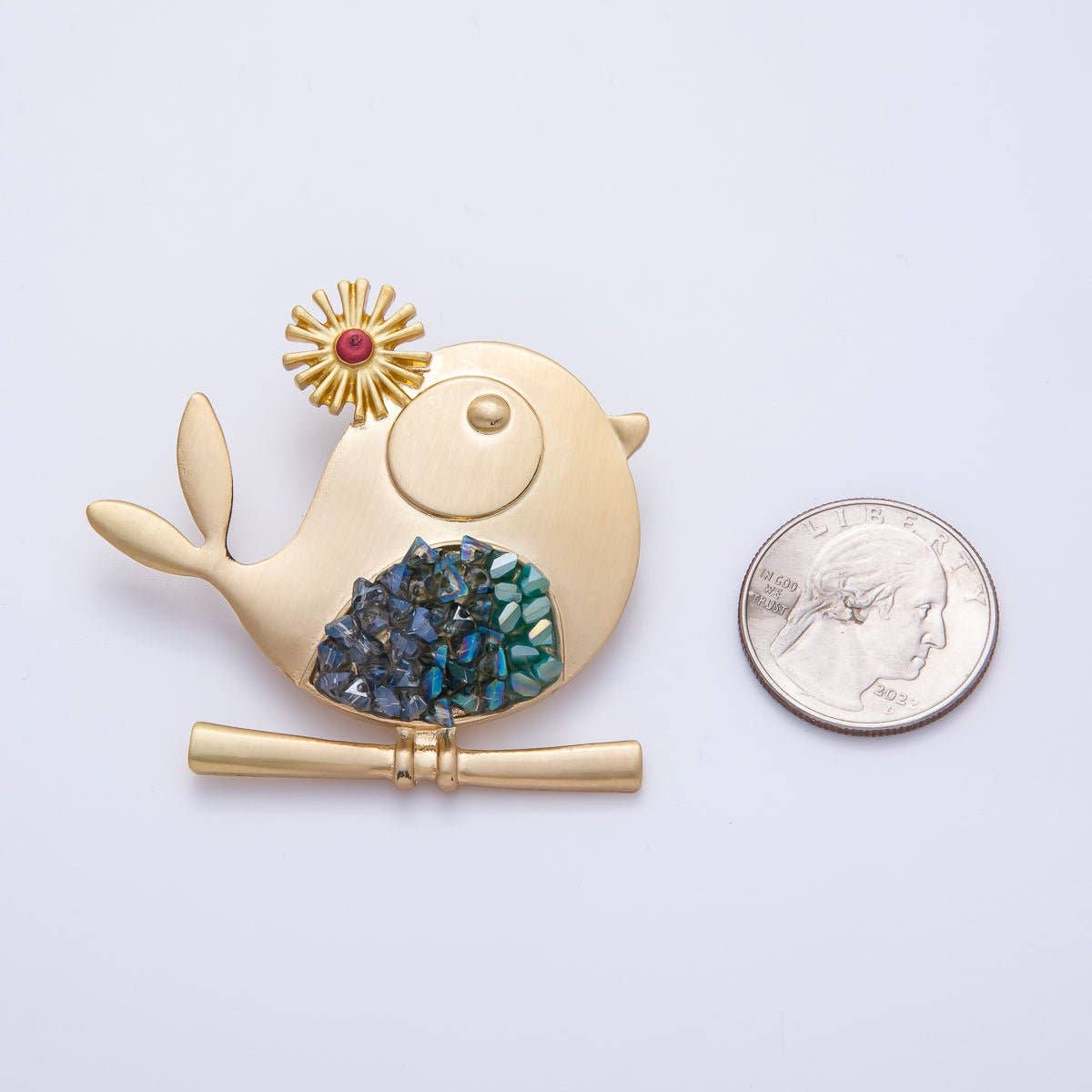 Gold Rhinestone Bird Brooch