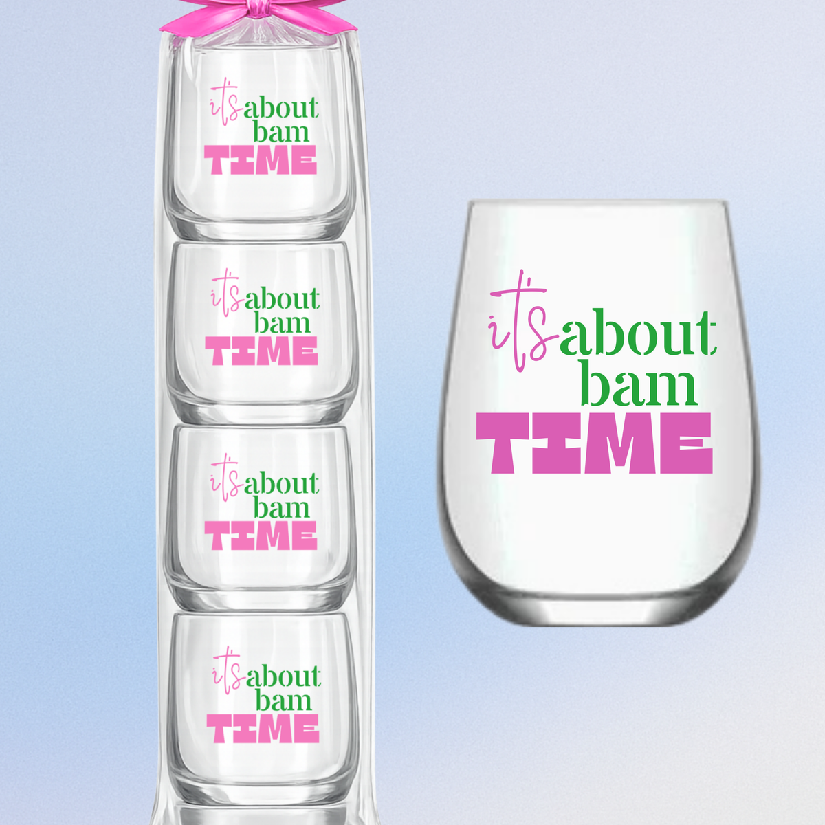 "It's About Bam Time" Mahjong Stemless 4 ct Set Wine Glasses