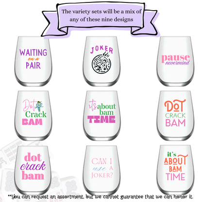 4ct VARIETY Mix Set Plastic Wine Glasses Fabuplates - Mahjong Stemless