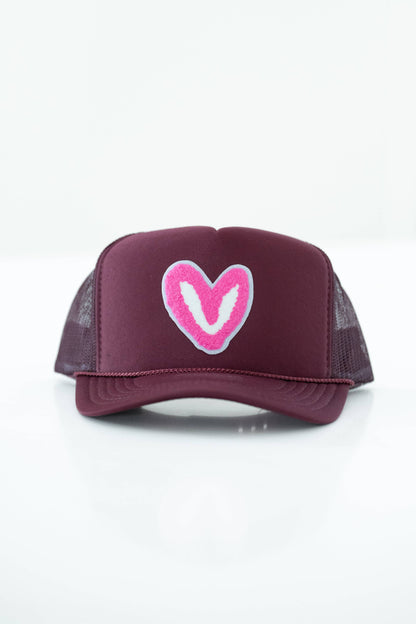FUZZY PINK PATCH: Royal Blue House of Shan, INC - Imperfect Heart 'Patch' Trucker Hats -