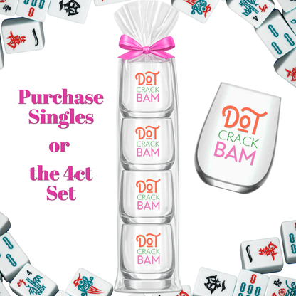 "Dot Crack Bam"Mahjong Stemless 4ct Set Wine Glasses