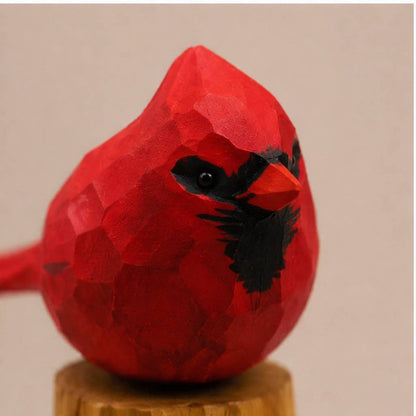 Cardinal on Perch - Hand-Painted Carved Wood Bird