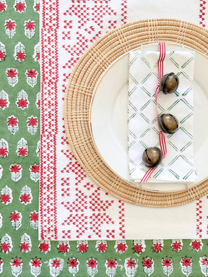 Table Throw - Christmas Lily - Sage & Red