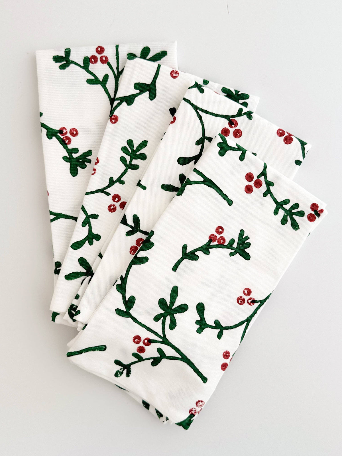 Organic Napkins (set of 4) - Winterberry, Evergreen & Red