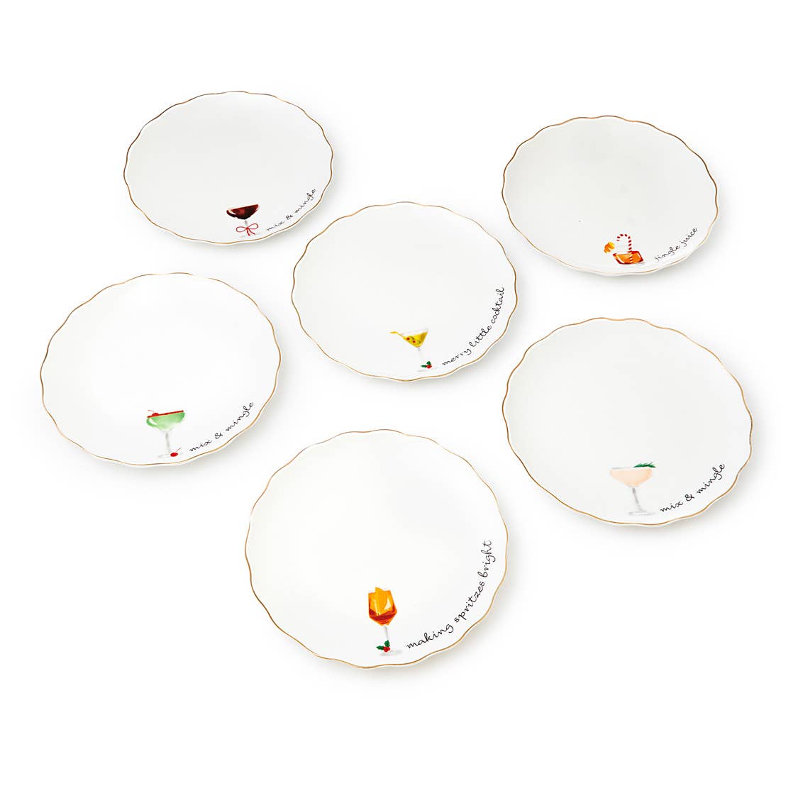 Godinger - Set of Six Holidays Cheers Appetizer Plates