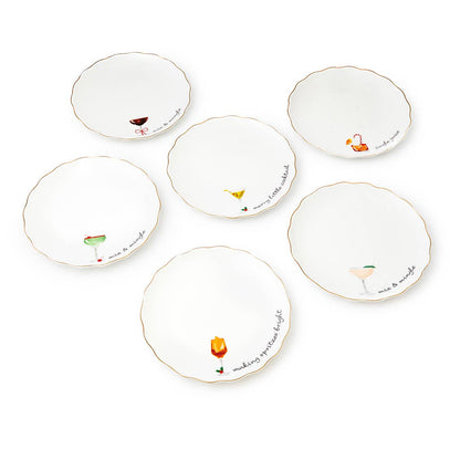 Godinger - Set of Six Holidays Cheers Appetizer Plates
