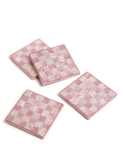 Tiramisu - Pink Check Resin Coaster Set of 4