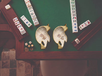Gold White Enamel Mahjong Brid Dice Tray