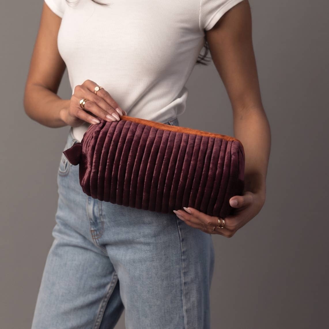 Purple & Orange Velvet Ribbed Travel Pouch