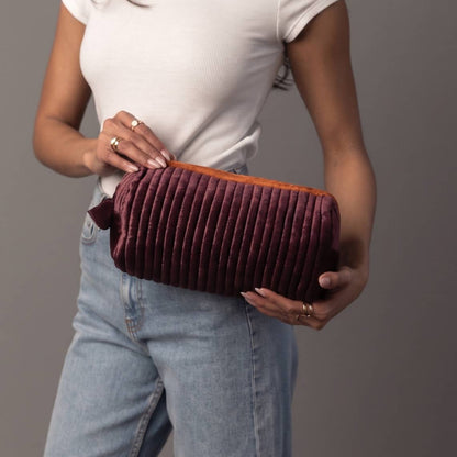 Purple & Orange Velvet Ribbed Travel Pouch