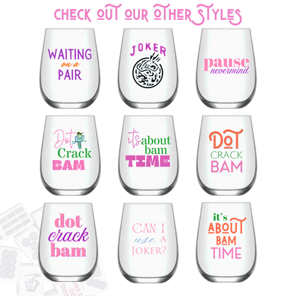 "It's About Bam Time" Mahjong Stemless 4 ct Set Wine Glasses