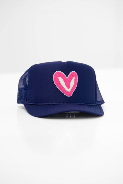 FUZZY PINK PATCH: Royal Blue House of Shan, INC - Imperfect Heart 'Patch' Trucker Hats -