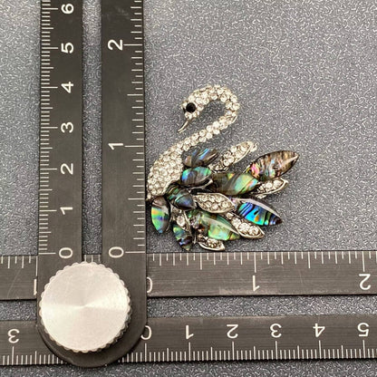 Abalone Shell & Rhinestone Swan Silver Tone Brooch