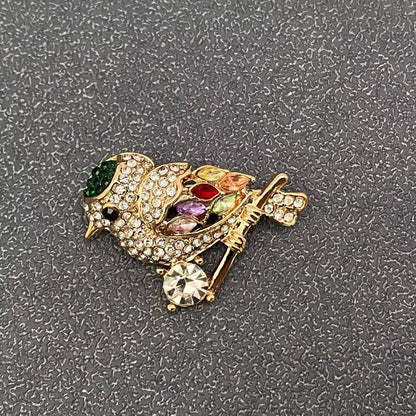 Rhinestone Magpie Bird Brooch