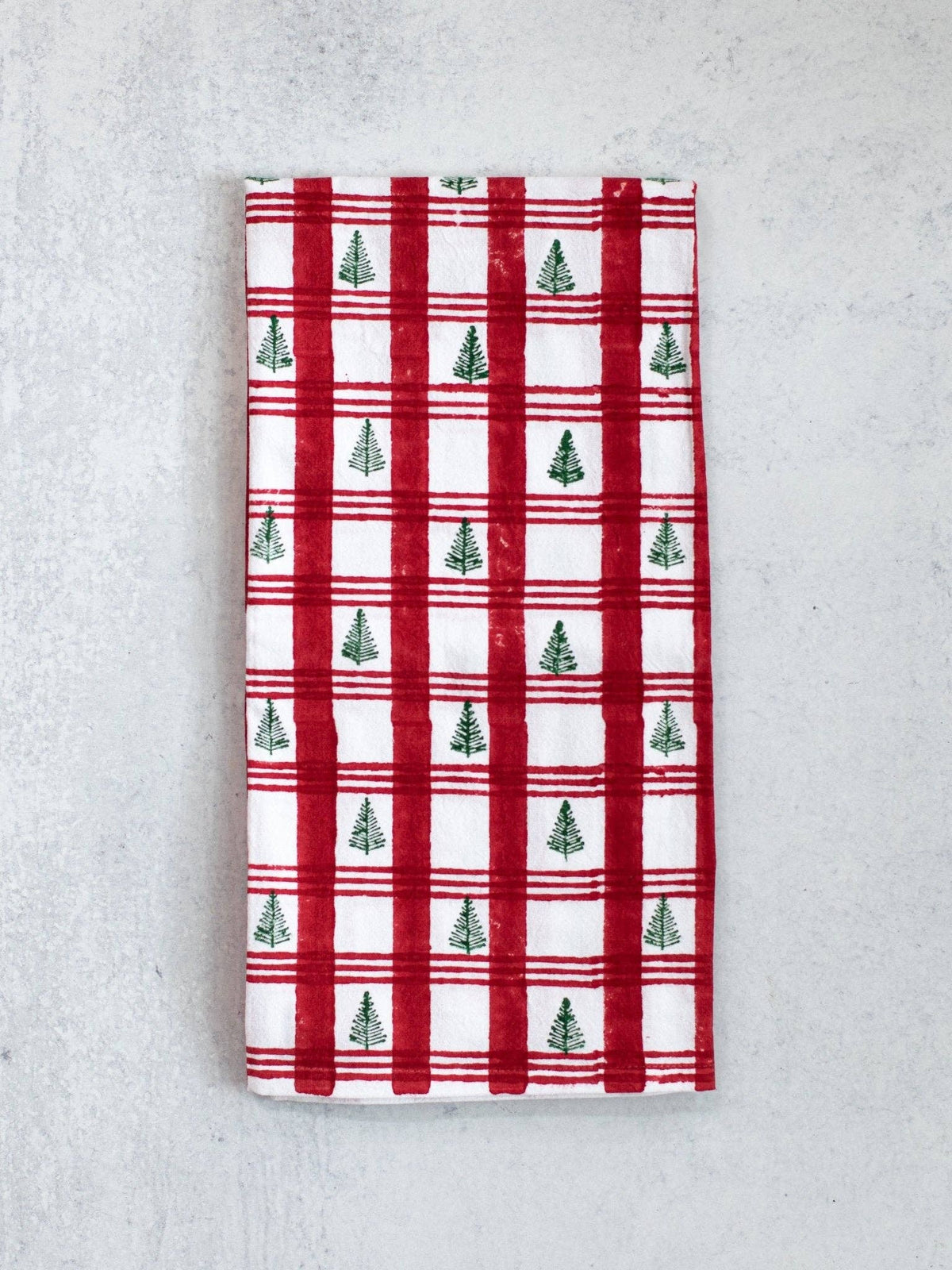 Tea Towel - Plaid Tree, Red & Evergreen