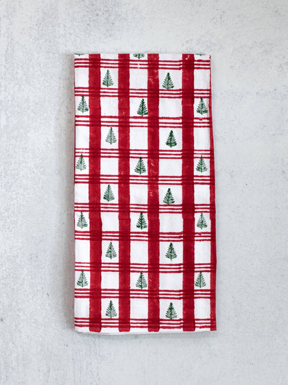 Tea Towel - Plaid Tree, Red & Evergreen