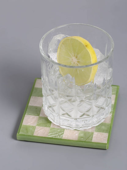 Tiramisu - Green Check Resin Coaster Set of 4