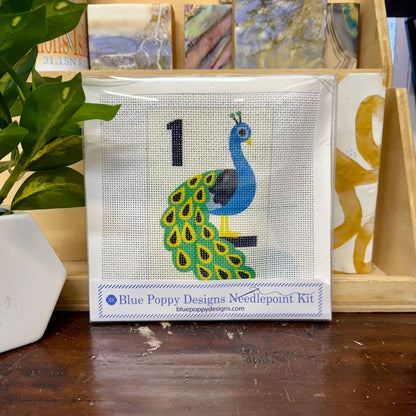 Mahjong One Bird Bamboo Needlepoint Design Peacock