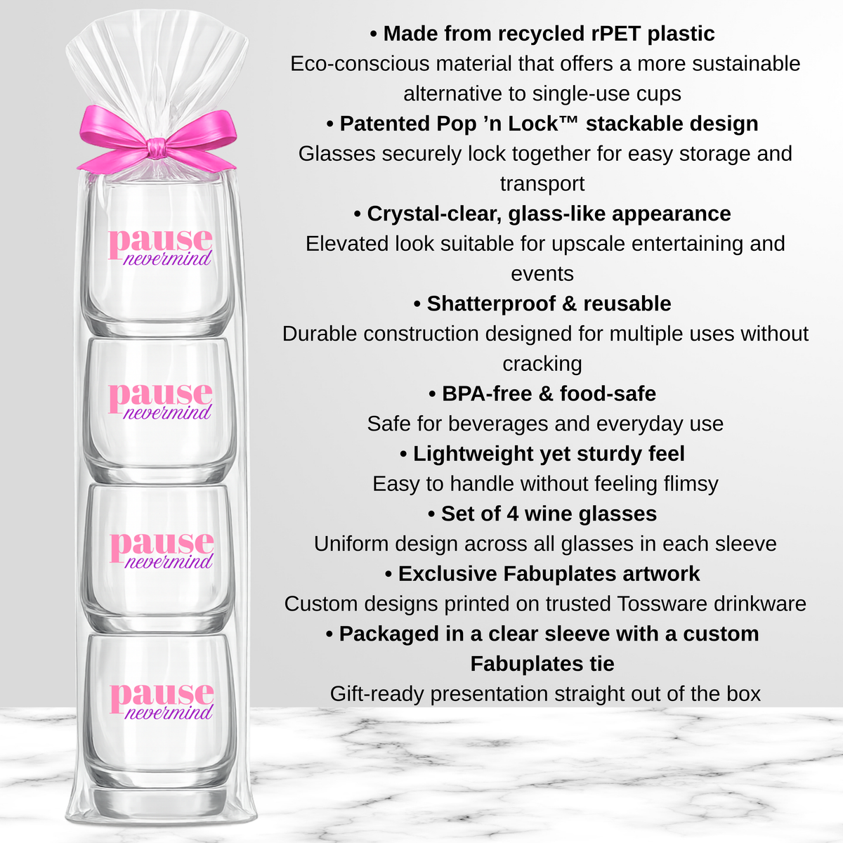 "Pause Nevermind" - Single 1ct Mahjong Stemless Wine Glass