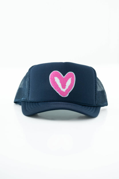 FUZZY PINK PATCH: Royal Blue House of Shan, INC - Imperfect Heart 'Patch' Trucker Hats -
