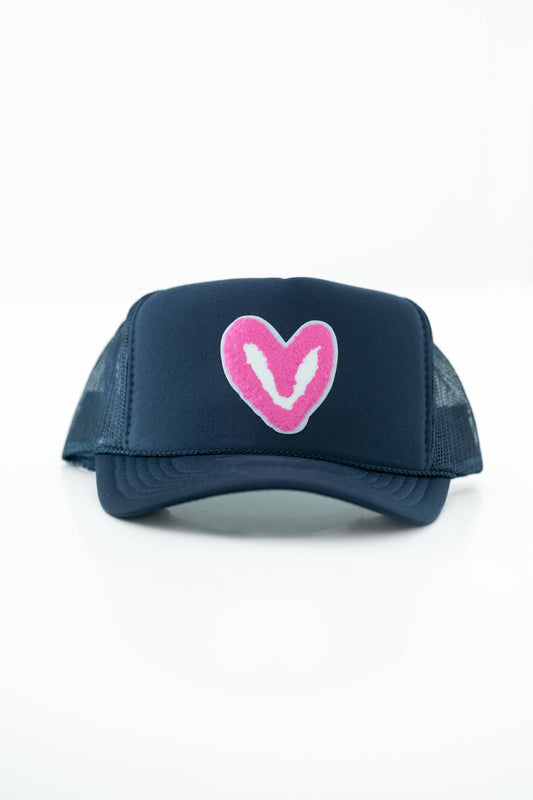 FUZZY PINK PATCH: Royal Blue House of Shan, INC - Imperfect Heart 'Patch' Trucker Hats -