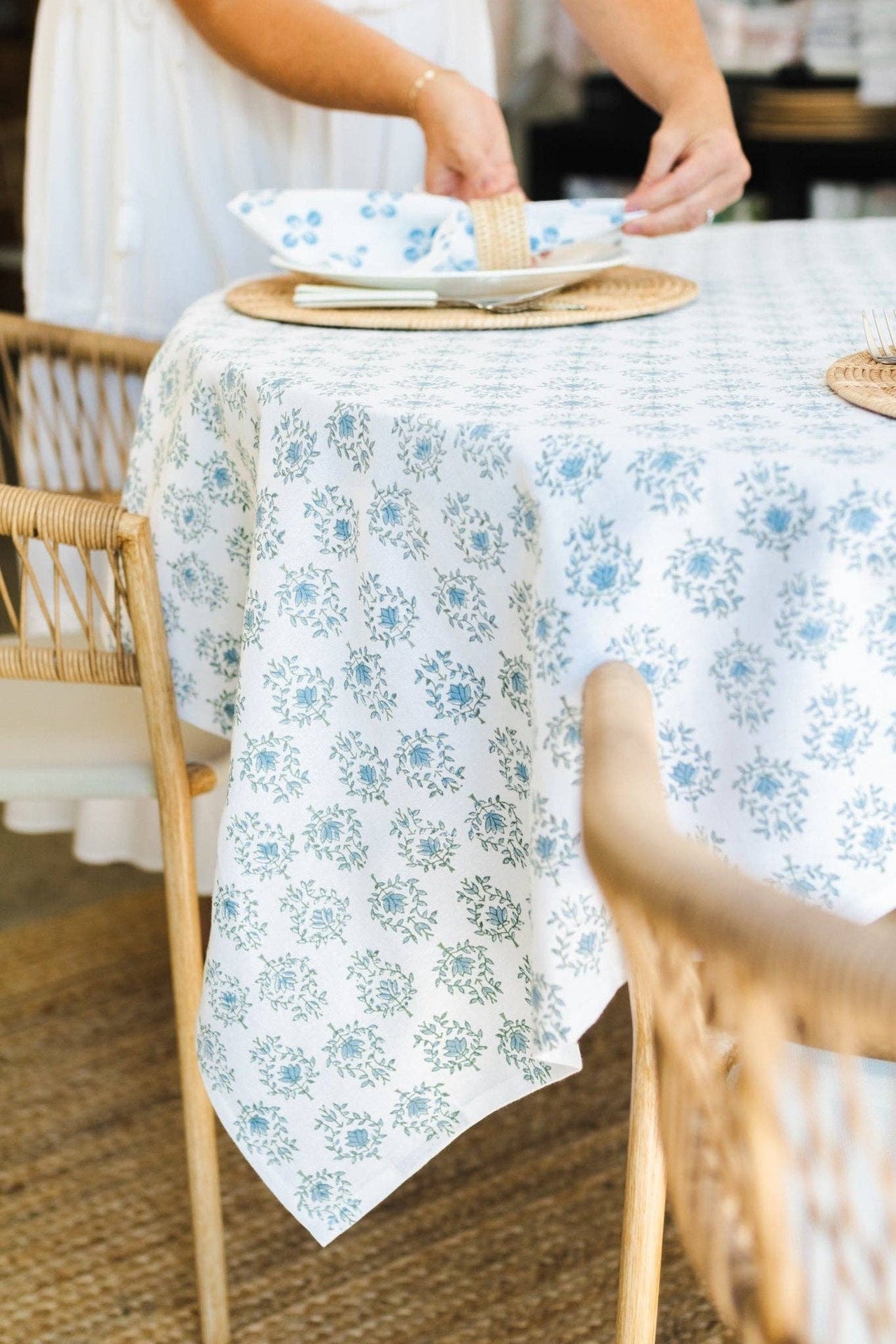 Mended - Table Throw - Lotus, Sage & Uniform Blue
