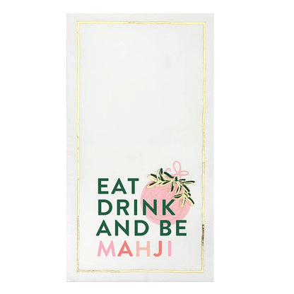 Santa Barbara Design Studio by Creative Brands - Ceramic Guest Napkin Tray + Napkins - Eat Drink and Be Mahji: 17oz, 4.5" H