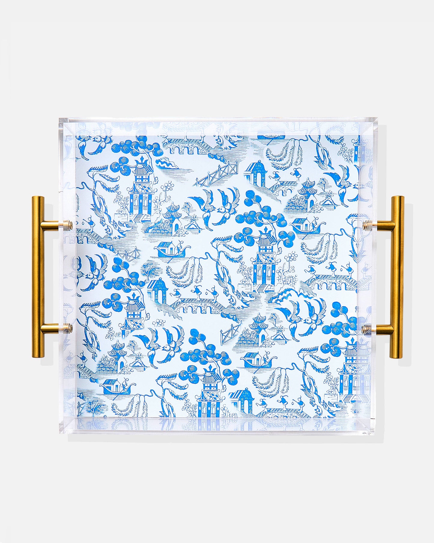 Tart By Taylor - Chinoiserie Print Acrylic Tray With Gold Handles